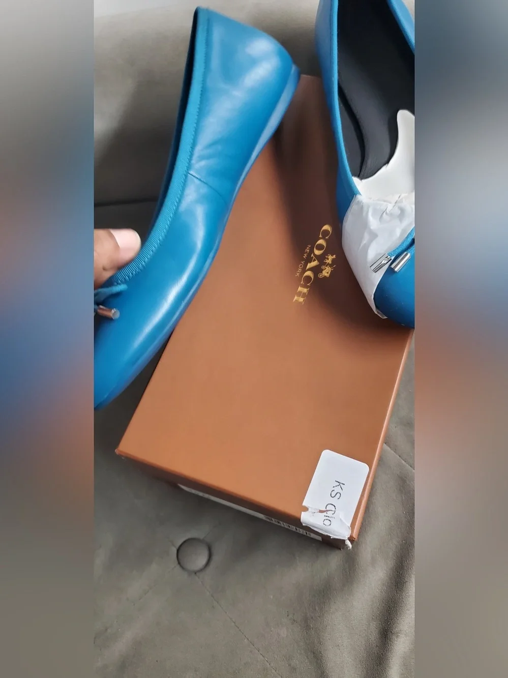 Coach Blue Leather Bow Ballet Flats